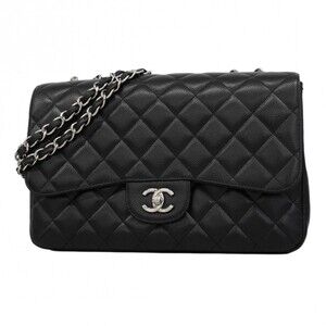 Chanel Shoulder Bag, Large Matelassé, Double Chain, Caviar Leather, Black, Wo...